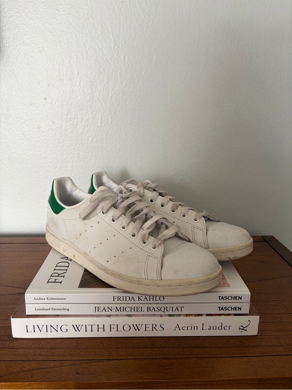 Men's White Leather Sneakers with Green Heel Tab